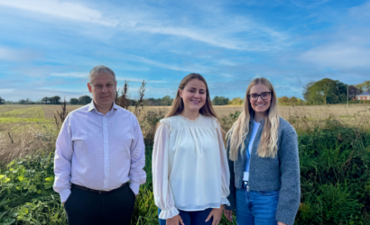 Place UK's Expansion of it's commercial team. Three sales and NPD team members standing in front of a sunny Norfolk Field.