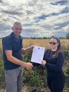 Health and Safety Advisor Antoaneta receiving certificate from Head of Engineering Marc.